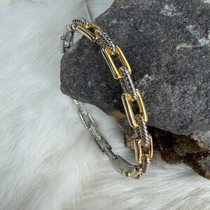 Silver & Gold Tone Chain Link Cuff Bracelet 7"